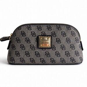 Dooney & Bourke Canvas Mini Pouch Navy Grey Monogram Cosmetic Case Bag
